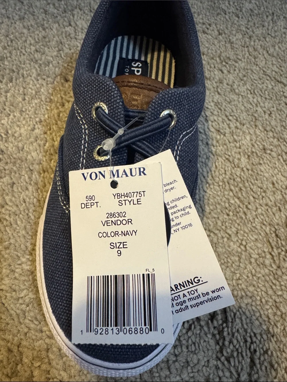 Sperry Navy Canvas Lace-Up Kids Shoes with White Sole